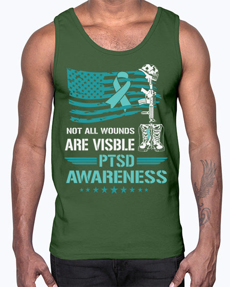 Patriotic Military PTSD Awareness 13#- PTSD- Cotton Tank