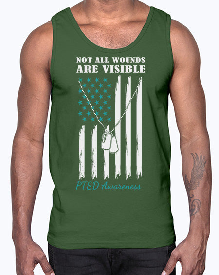 Teal Ribbon Not All Wounds 6#- PTSD- Cotton Tank