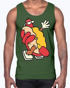 Walking hotdog 262#- cartoon food- Cotton Tank