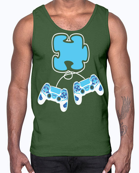 autism awareness gamer puzzle piece 11#- autism- Cotton Tank