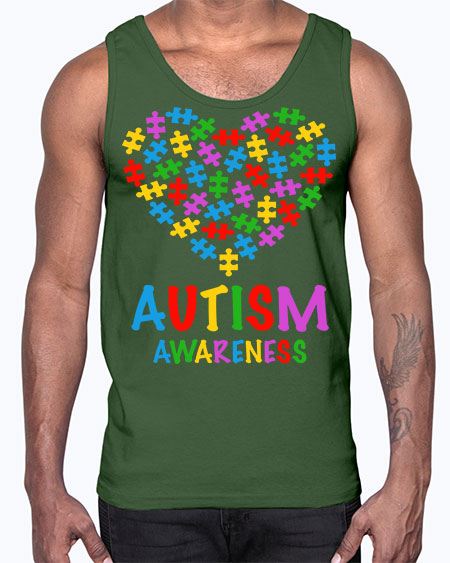 autism awareness heart love puzzle 15#- autism- Cotton Tank
