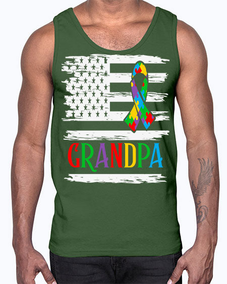 autism grandpa american flag 39#- autism- Cotton Tank