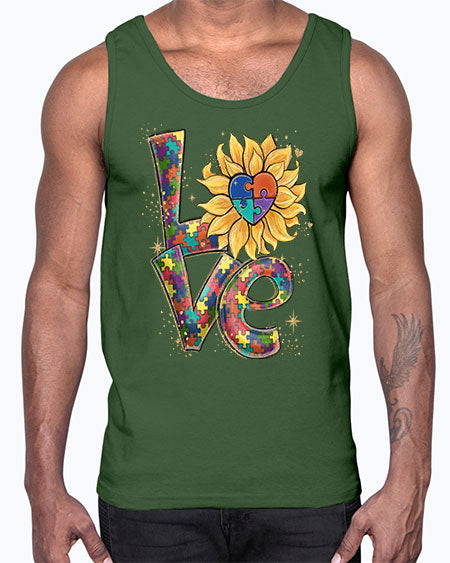 autism love sunflower- autism- Cotton Tank