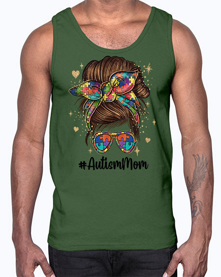 autism mom 3#- autism- Cotton Tank