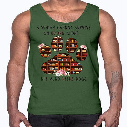 books and dogs alone 62#- dogs- Cotton Tank