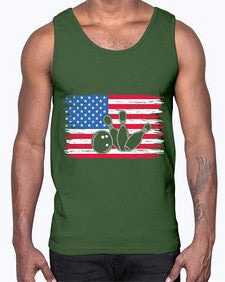 bowling pins usa flag american 278#- bowling- Cotton Tank