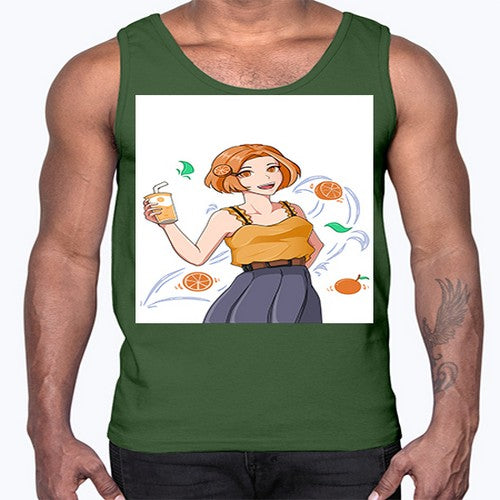 cute anime summer girl with orange juice28#- anime- Cotton Tank