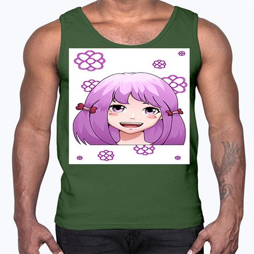 cute ponytails purple hair girl 63#- anime- Cotton Tank