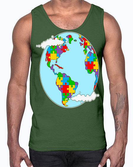 earth autism awareness heart puzzle 83#- autism- Cotton Tank