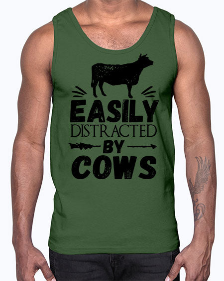 easily distracted by cows- cow- Cotton Tank