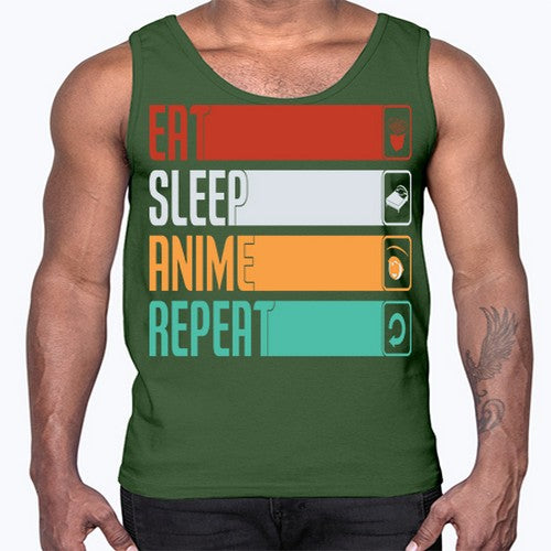 eat sleep anime repeat225#- anime- Cotton Tank