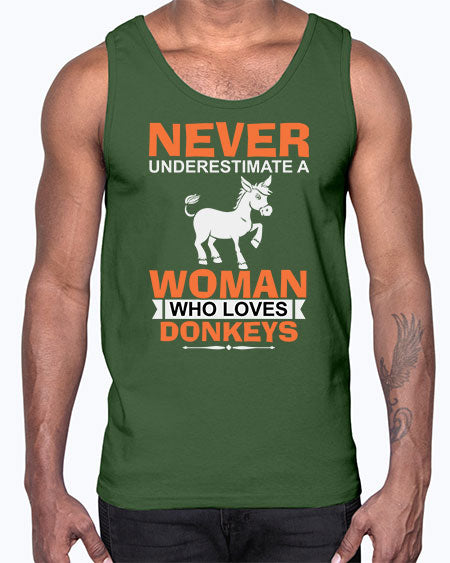 never underestimate a woman who loves donkeys Style 1#- donkey- Cotton Tank