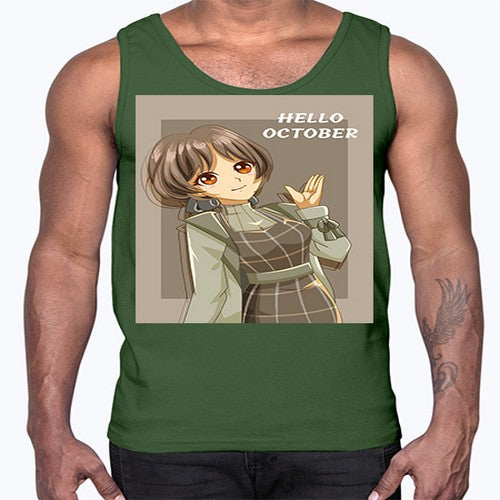 of beautiful girl in hello october 133#- anime- Cotton Tank