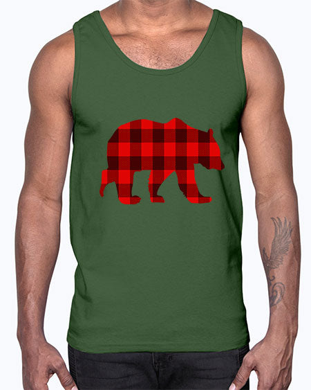 plaid bear 227#- bears - animals- Cotton Tank