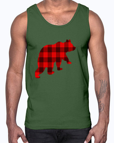 plaid bear 229#- bears - animals- Cotton Tank