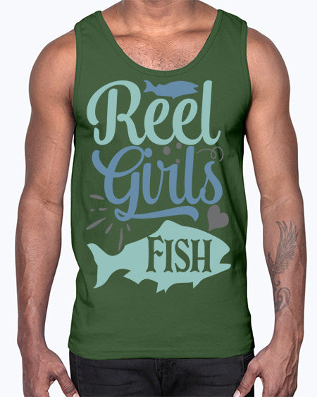 reel girls fish 92#- shark-fish- Cotton Tank