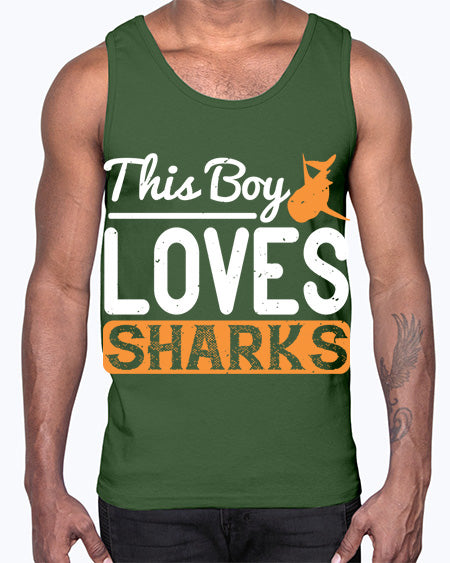 this boy loves sharks Style 14#- shark-fish- Cotton Tank