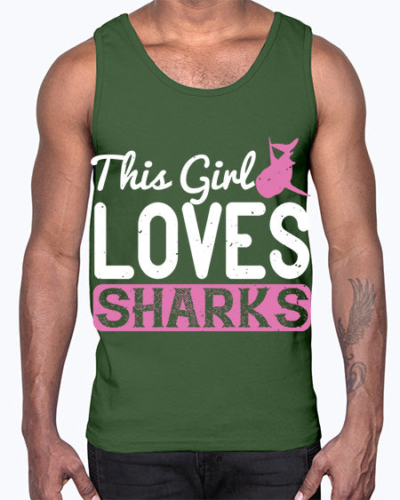 this girl loves sharks Style 12#- shark-fish- Cotton Tank