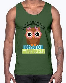 whooos ready for first grade girl 1001#- first grade- Cotton Tank