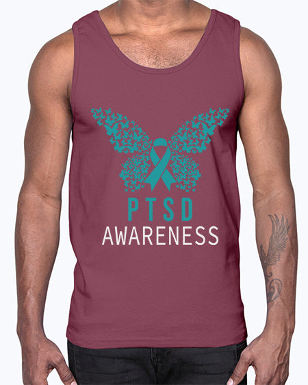 Butterfly PTSD Awareness Teal Ribbon 26#- PTSD- Cotton Tank