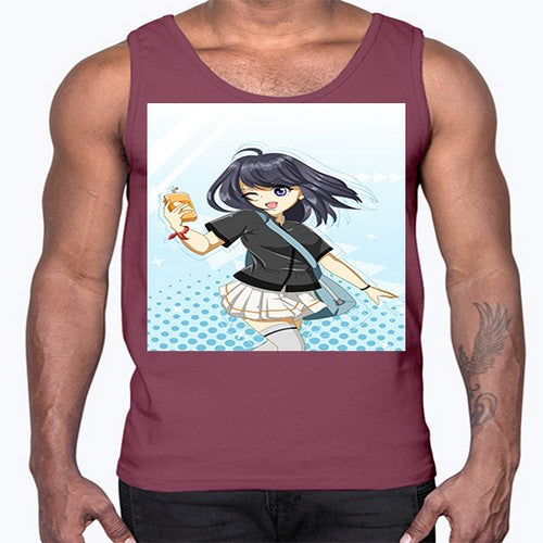 Cute and happy student girl with banana milk 4#- anime- Cotton Tank