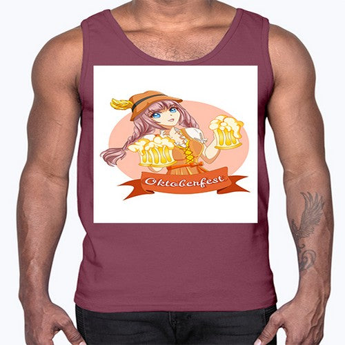 Cute and happy woman celebrating oktoberfest with beer 177#- anime- Cotton Tank