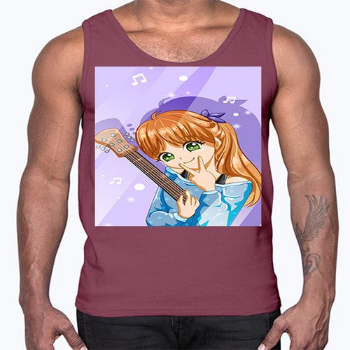 Cute and soft girl with guitar 53#- anime- Cotton Tank
