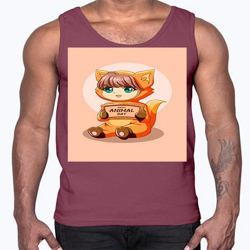 Cute girl with animal costume in animal day text 137#- anime- Cotton Tank