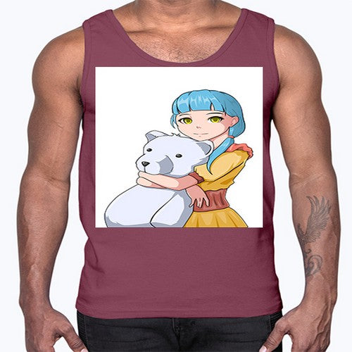 Cute girl with bear doll 26#- anime- Cotton Tank