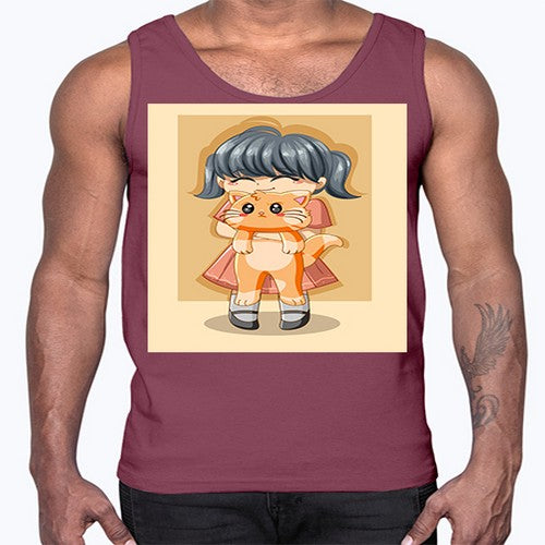 Cute girl with cat animal day 135#- anime- Cotton Tank