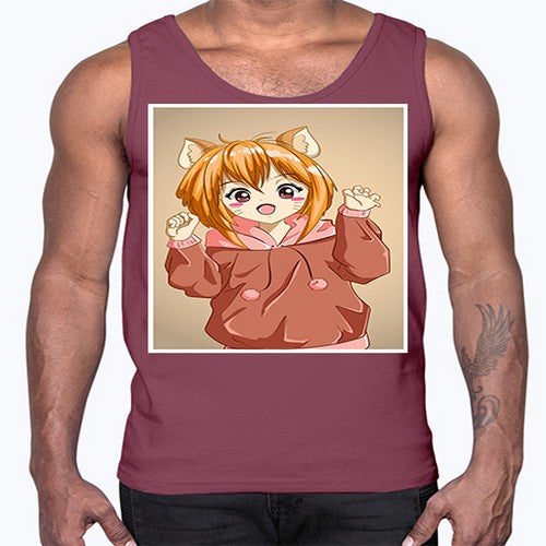 Cute little girl with accessories cat cartoon 170#- anime- Cotton Tank