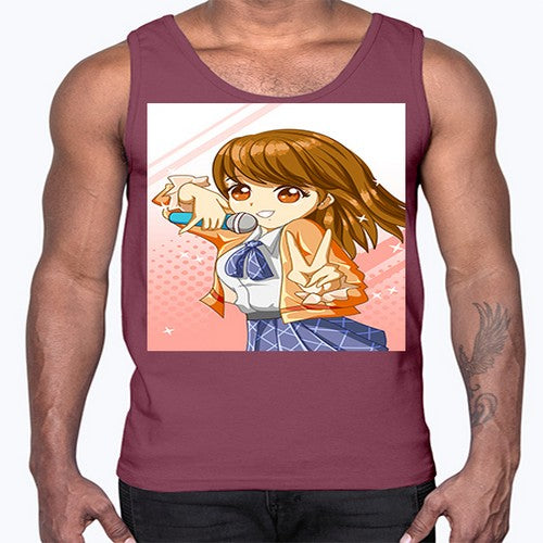 Cute teenage student girl singing song 47#- anime- Cotton Tank