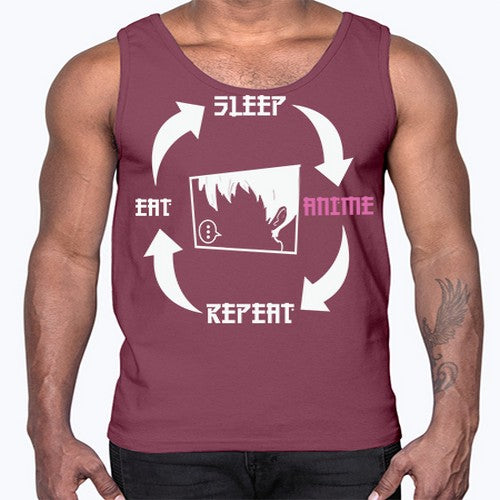 Eat Sleep Anime Repeat Anime Anime 226#- anime- Cotton Tank