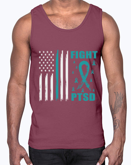 Fight PTSD Awareness American Flag 24#- PTSD- Cotton Tank