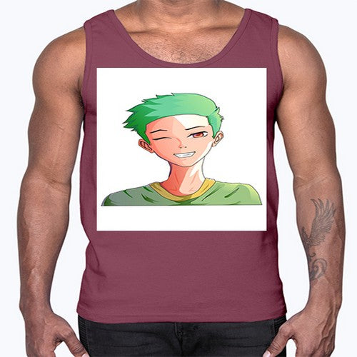 Handsome boy green hair wearing green shirt 35#- anime- Cotton Tank