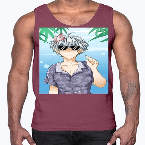 Handsome boy with sunglasses on the beach in summer holiday 44#- anime- Cotton Tank