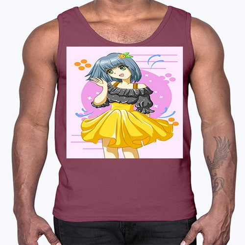 Happy and funny girl with black yellow dress in summer 41#- anime- Cotton Tank