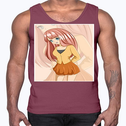 Happy beautiful and cute girl pink long hair 5#- anime- Cotton Tank