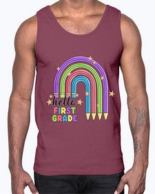 Hello first Grade Pencil Rainbow 279#- first grade- Cotton Tank