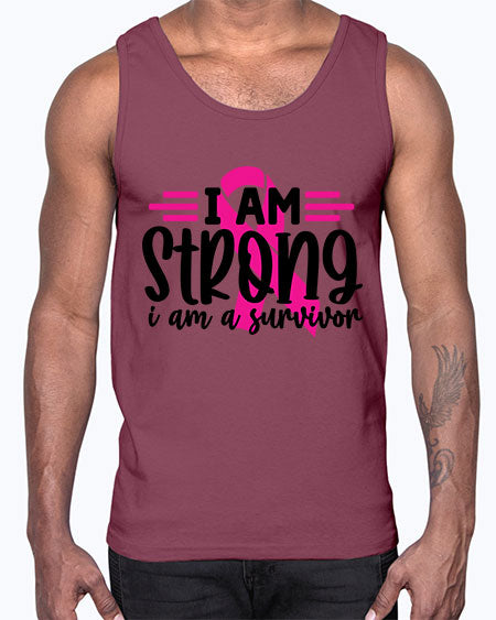 I Am Strong I Am a Survivor 20#- breast cancer- Cotton Tank