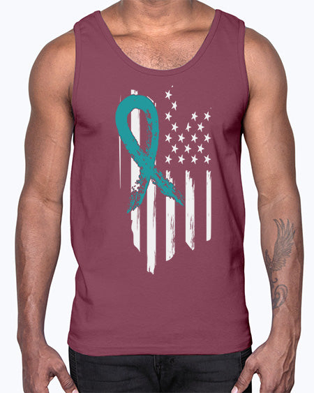 PTSD Teal Ribbon Distressed US 7#- PTSD- Cotton Tank