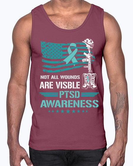 Patriotic Military PTSD Awareness 13#- PTSD- Cotton Tank