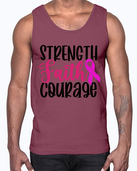 Strength Faith Courage 7#- breast cancer- Cotton Tank