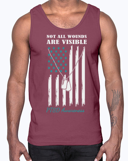 Teal Ribbon Not All Wounds 6#- PTSD- Cotton Tank