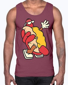 Walking hotdog 262#- cartoon food- Cotton Tank