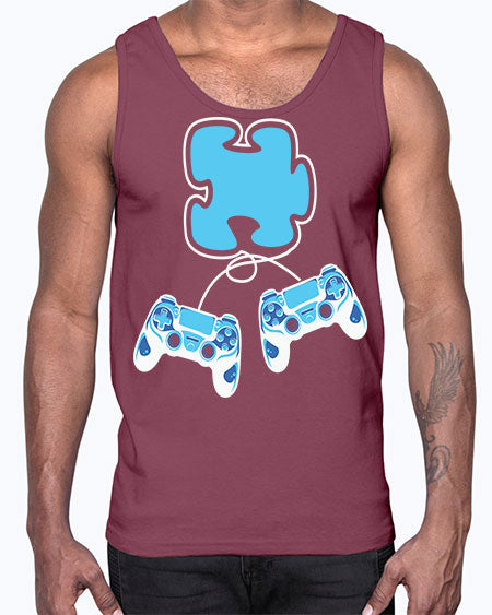 autism awareness gamer puzzle piece 11#- autism- Cotton Tank
