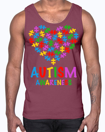 autism awareness heart love puzzle 15#- autism- Cotton Tank