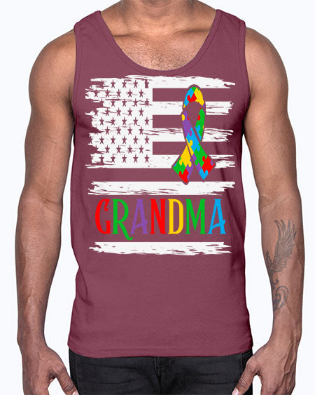 autism grandma american flag 31#- autism- Cotton Tank
