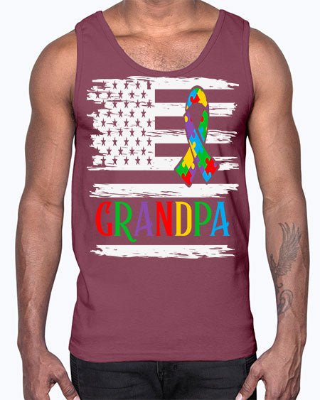 autism grandpa american flag 39#- autism- Cotton Tank