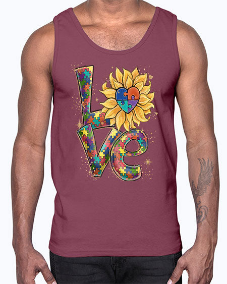 autism love sunflower- autism- Cotton Tank